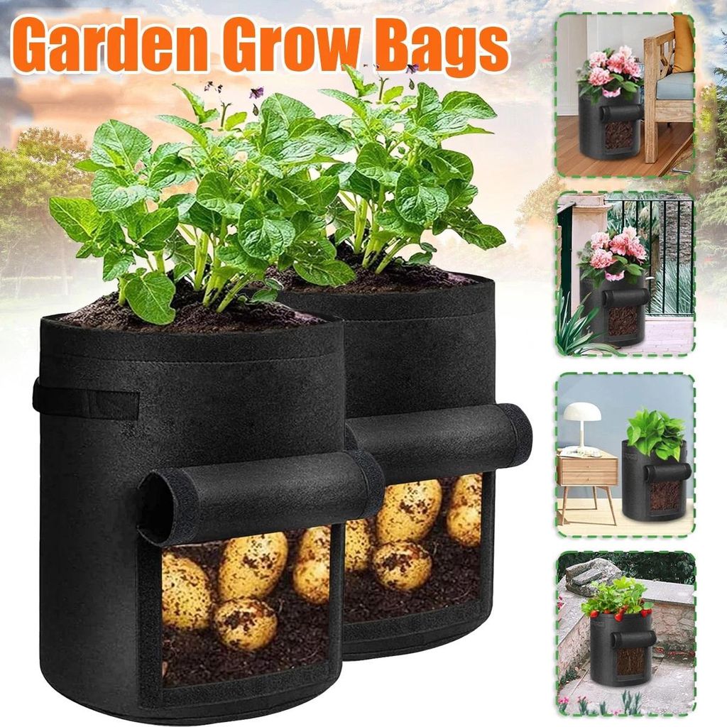 2x Pflanzen Tasche, Kartoffel Pflanzsack 10Gallonen mit Griffen und Sichtfenster AtmungsaktivBeutel Gemüse Grow Bag Pflanztasche für Karotten/Zwi...
