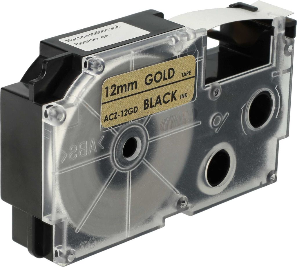 vhbw Schriftband-Kassette kompatibel mit Casio KL-200, KL-2000, KL-130, KL-100E, KL-120, KL-1500, CW-L300 Etiketten-Drucker 8m x 12mm Schwarz auf Gold