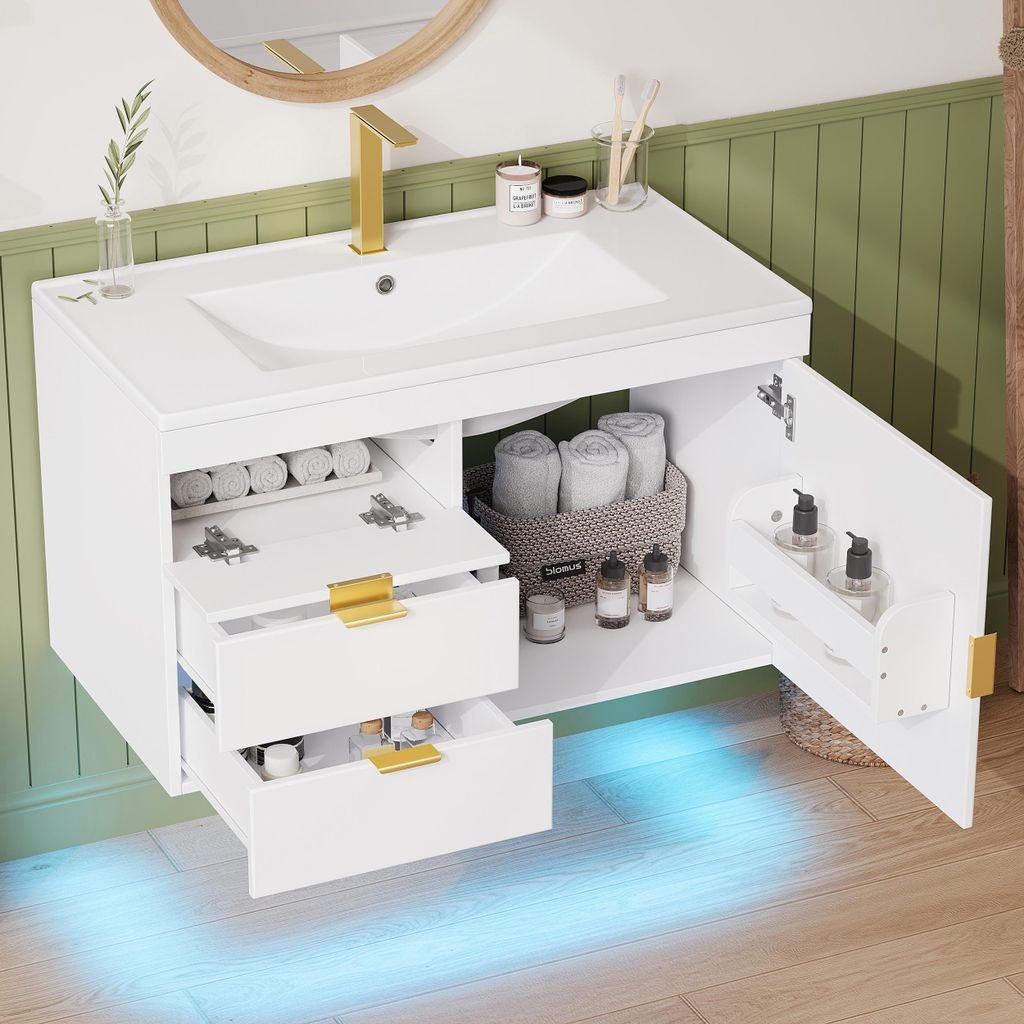 Armoire de salle de bain Merax avec vasque, meuble vasque Image du produit 