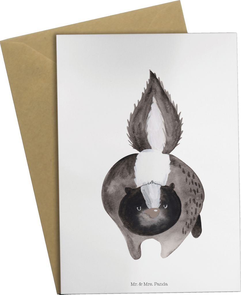 Mr. & Mrs. Panda Grußkarte Stinktier Angriff - Weiß - Geschenk, weihnachtskarten, babykarte, Stinki, Stinker, Raubtier, einladungskarten, Wildtie...