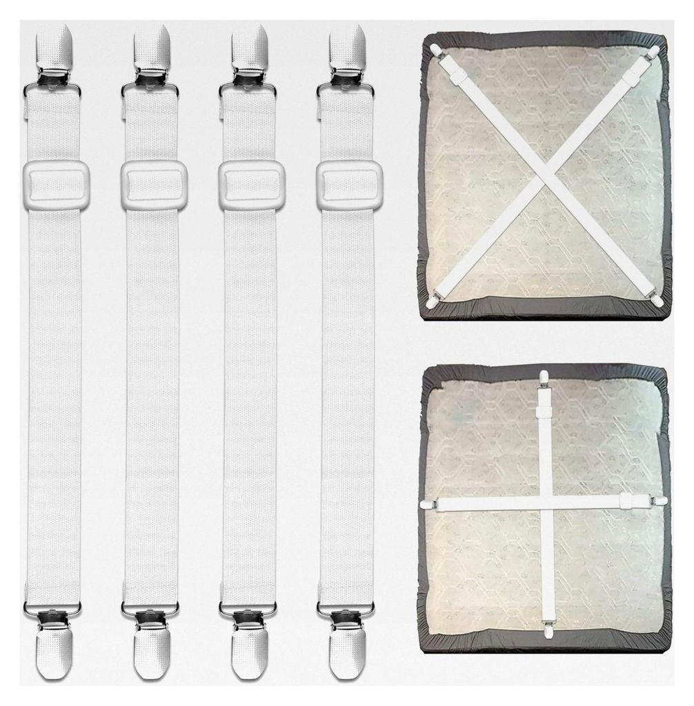 4 Stück verstellbare Bettlakenspanner, 50-250 cm, elastisch, mit Metallclip, rutschfest und faltenfrei, für Matratzen, Bügelbretter, Sofas, Tisc...