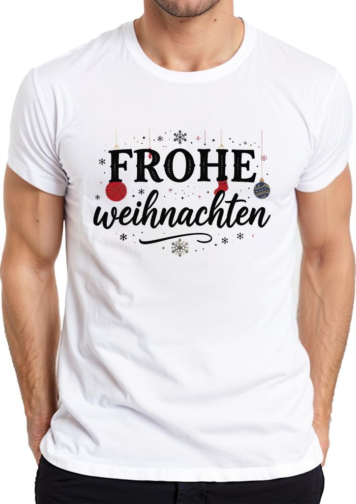 Frohe Weihnachten Weihnachtskugel Schneeflocken Christbaum gold Herren T-Shirt, Weiß, 3XL