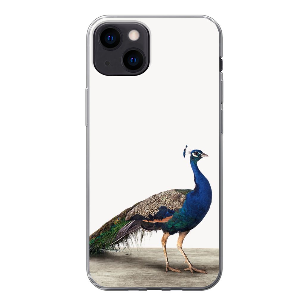 MuchoWow Handyhülle Schutzhülle Hülle für iPhone 13 Pfau - Federn - Vogel - Kinder - Jungen - Mädchen Silikon Softcase Handy Hülle - Karten...