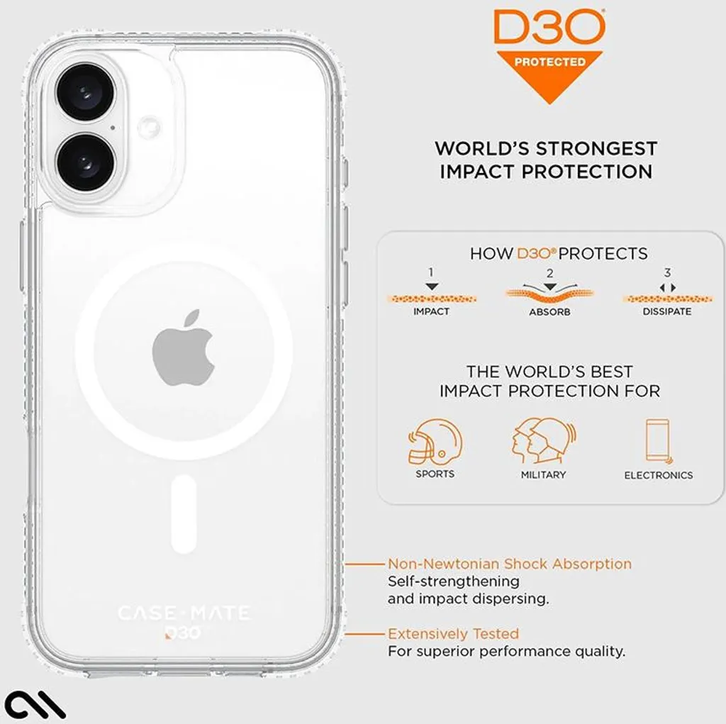 Case-Mate Tough D3O MagSafe iPhone 16 Plus - Custodia Trasparente Antiurto - 11