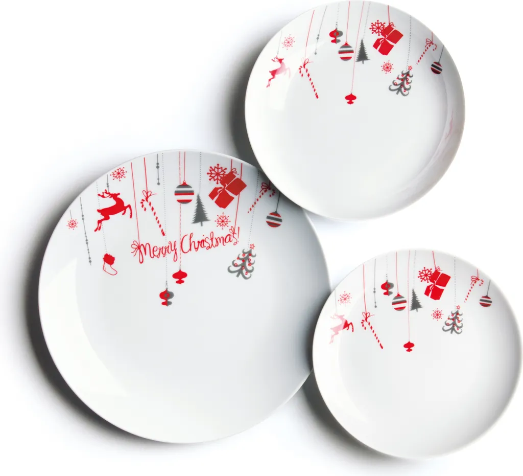 Set Piatti Natalizi Excelsa 18pz Porcellana Bianca Rossa | Offerta