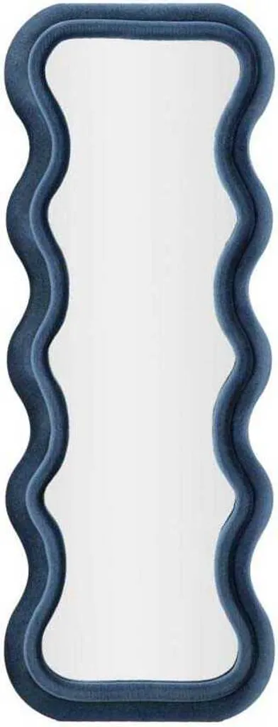 Miroir design Emily bleu 60x160 cm cadre ondulé velours chic