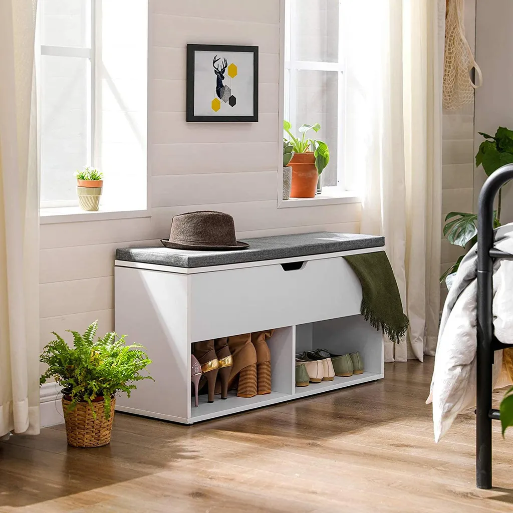 Banc à chaussures bois compact 2 compartiments ouverts Design Scandinave - 3