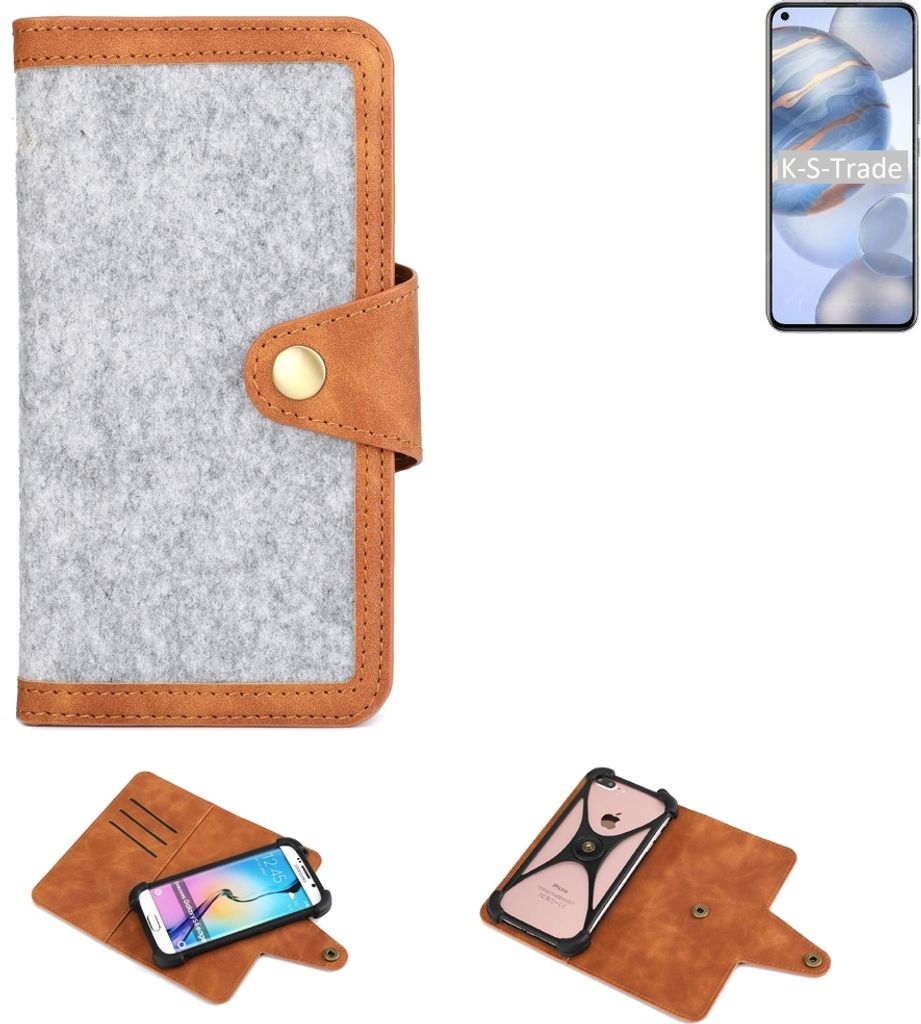 K-S-Trade Handyhülle kompatibel mit Huawei Honor 30 Schutzhülle Filz-Hülle Kunst-Leder hellgrau braun (1x)