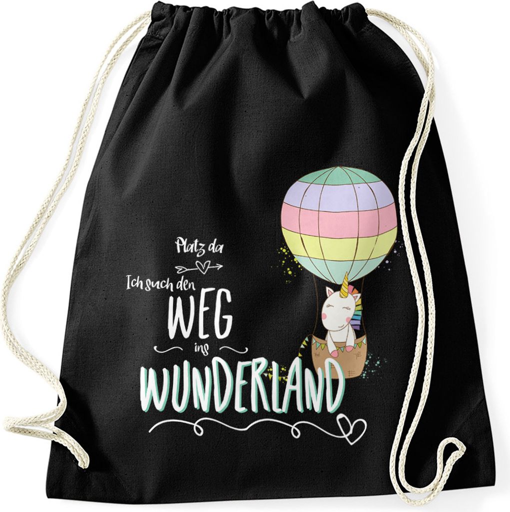 Einhorn Turnbeutel Unicorn Platz da ich such den Weg ins Wunderland Gymbag Moonworks schwarz unisize