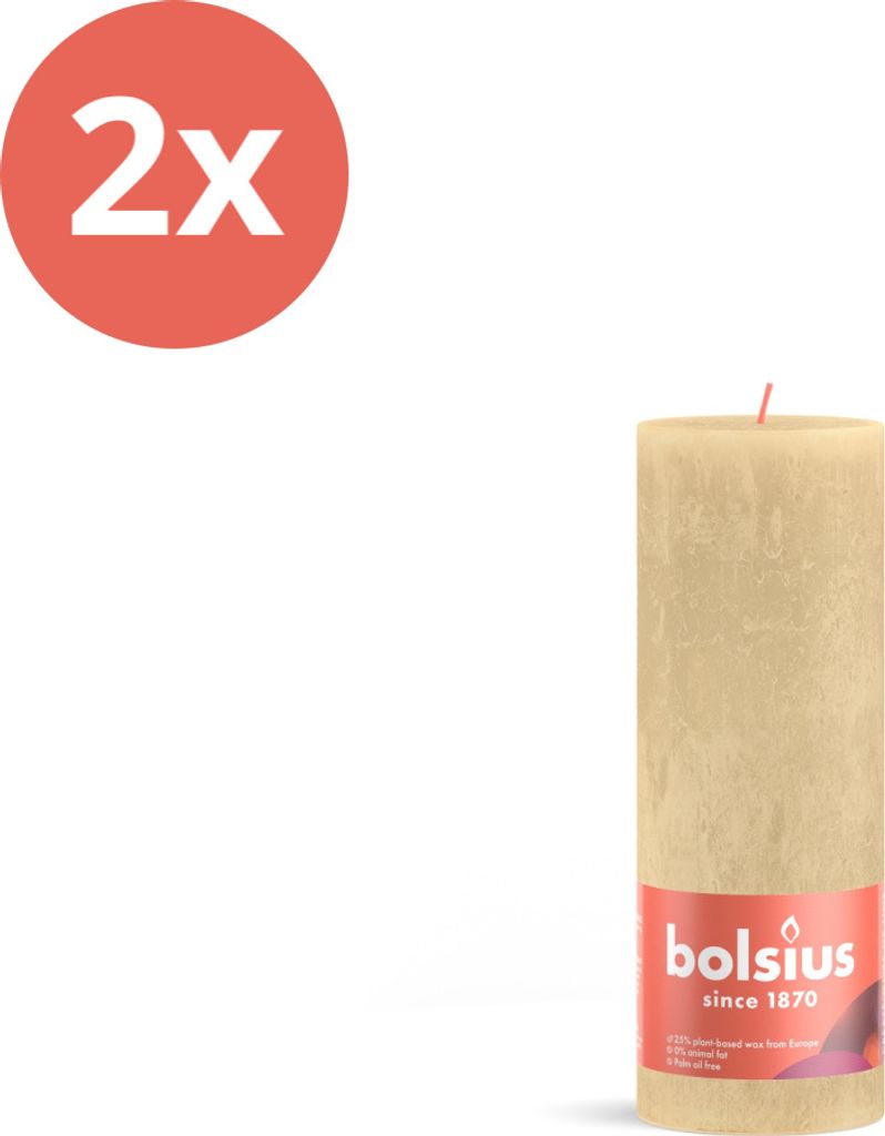 Bolsius - Rustikale Stumpenkerze - 190/68 - 1 Stück pro Packung - Haferbeige - Vorteilspack - 2 Stücke