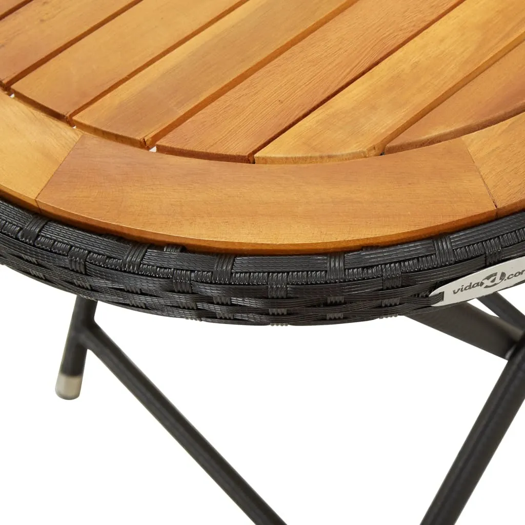 Tavolino vidaXL Esterno Nero 60 cm | Rattan PE e Acacia Massiccia - 3