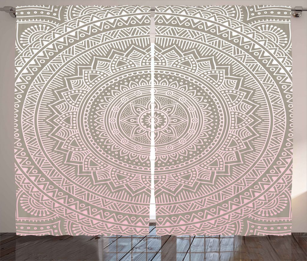ABAKUHAUS Mandala Rustikaler Gardine, Themen india, Schlafzimmer Kräuselband Vorhang mit Schlaufen und Haken, 280 x 245 cm, Pale Pink Weiß Beige
