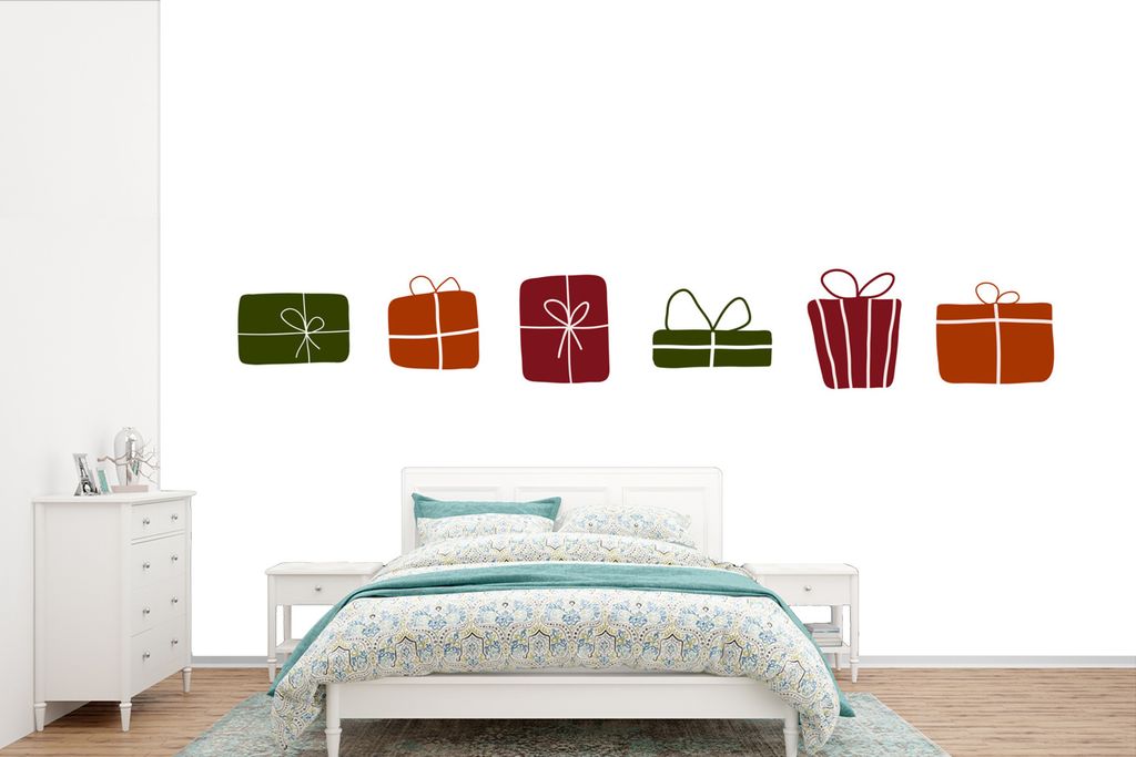 MuchoWow Fototapete für Wohnzimmer oder Schlafzimmer Wandtapete Vinyl Motivtapete Geschenke - Weihnachten - Weiß - 600x400 cm - Vinyltapeten