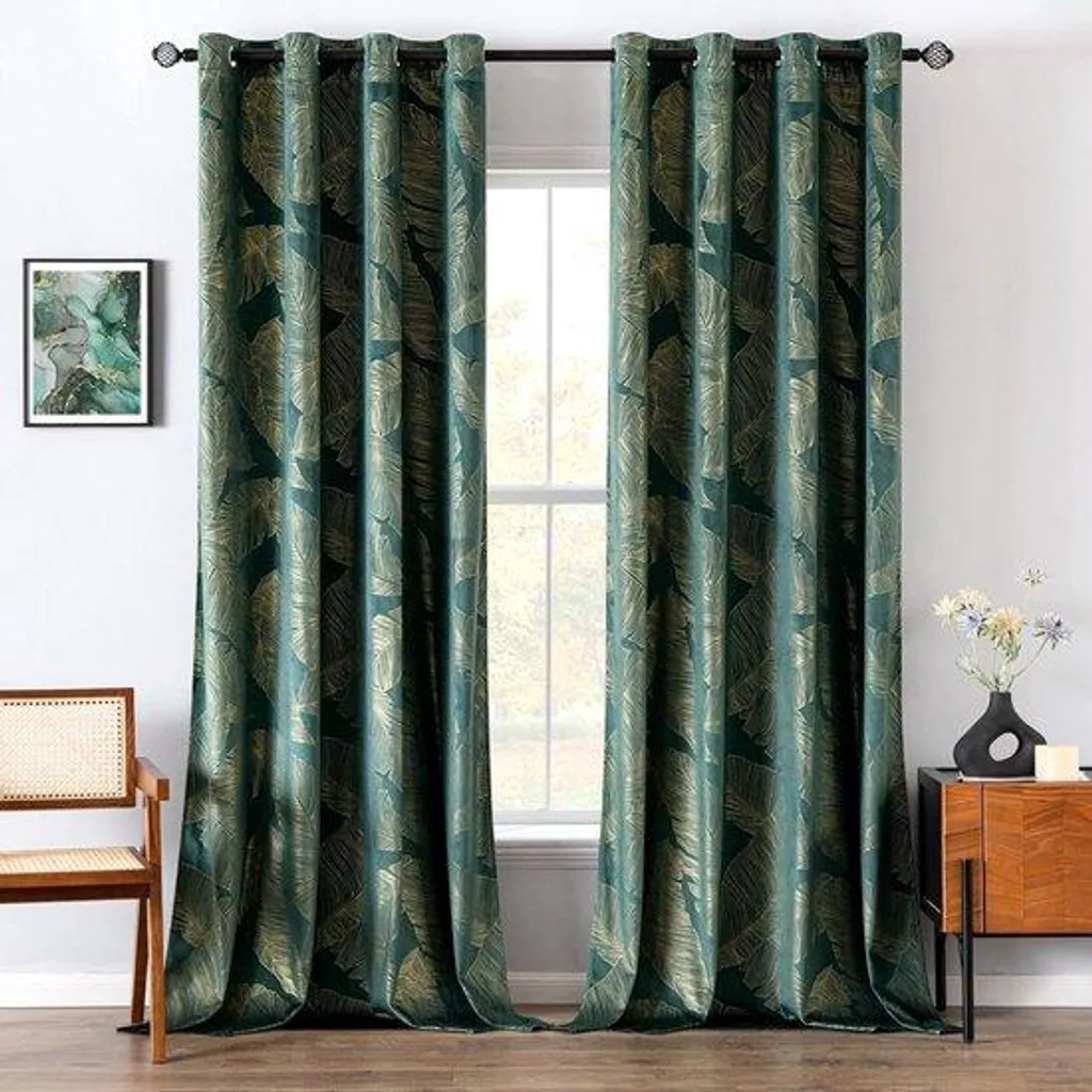 Rideau occultant en velours vert pour chambre et salon - Modèle 175 cm