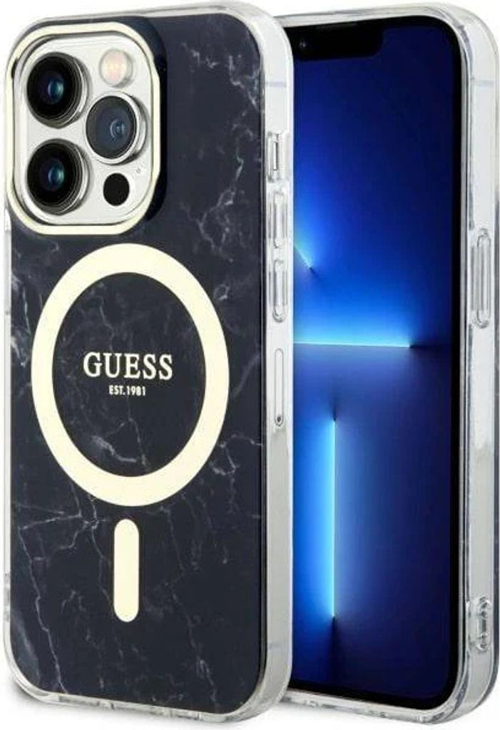 Guess iPhone 13 Pro Back cover case - Magsafe IML marble - Black