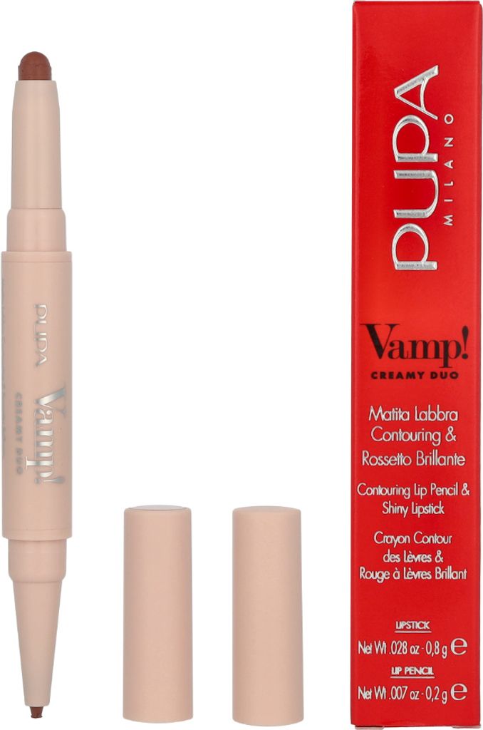 Pupa Milano Vamp! Creamy Duo Lip Pencil & Shiny Lipstick 002-Medium Nude 0,8gr