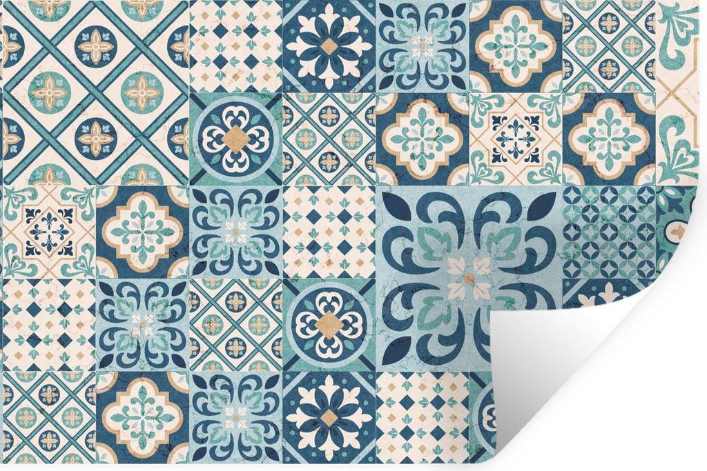 MuchoWow Wandtattoo Wandsticker Wandaufkleber Blumen - Blau - Design - Fliese 30x20 cm Selbstklebend und Repositionierbar - Wierderverwendbar - S...