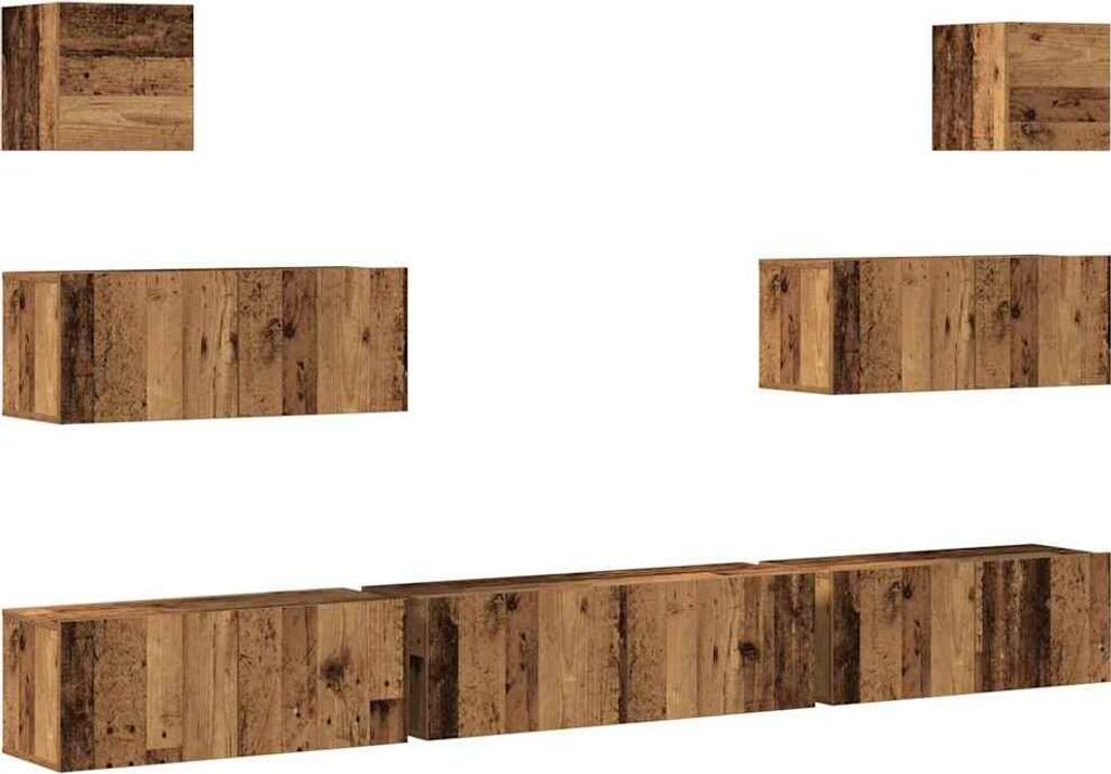 "2026 Promotion" 7-tlg. TV-Schrank-Set - TV-Möbel - Wandmontage Altholz-Optik Holzwerkstoff - TV-Regal CC18554