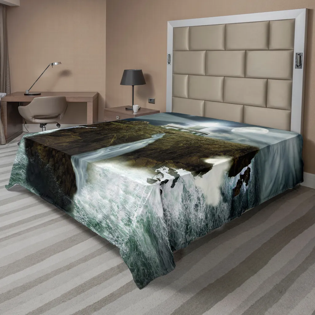 Drap plat phare ABAKUHAUS 266x260 cm en microfibre gris et blanc décoratif