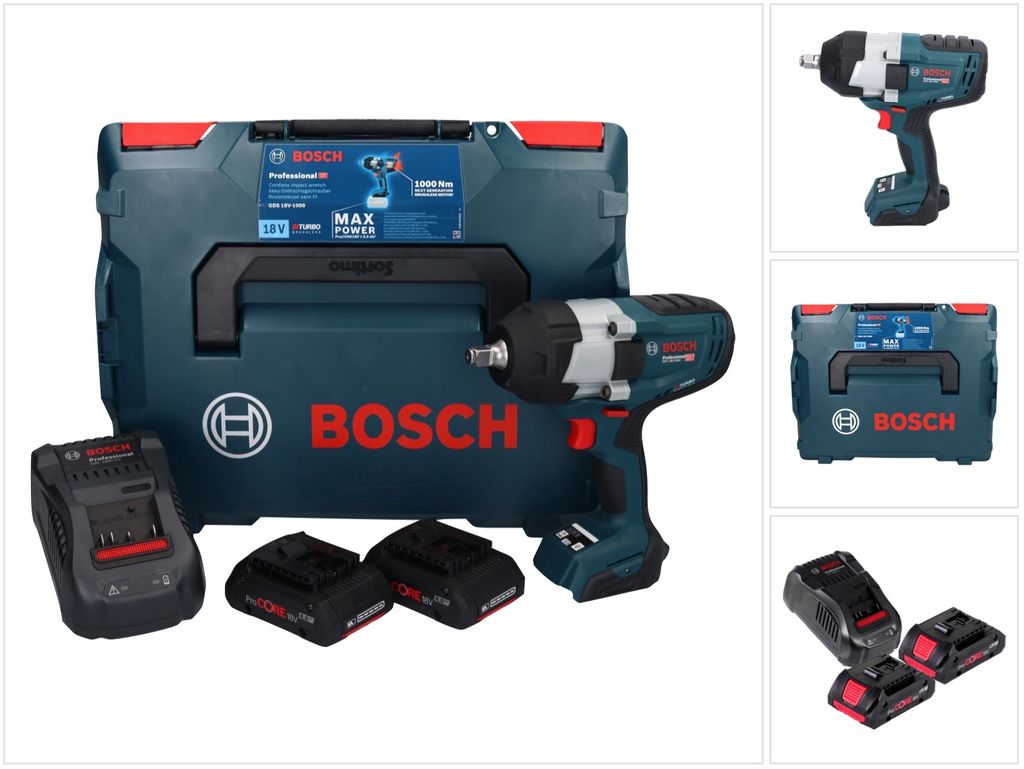 Bosch GDS 18V-1000 Professional Akku Drehschlagschrauber 18 V 1000 Nm BITURBO Brushless + 2x ProCORE Akku 4,0 Ah + Ladegerät + L-Boxx