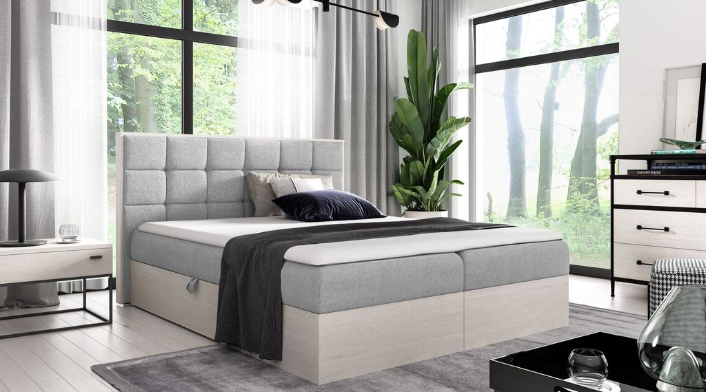 Kontinentales Bett 200x200 CHANTELLE 1 - nordisches Teak/Esche + GRATIS Matratzenauflage