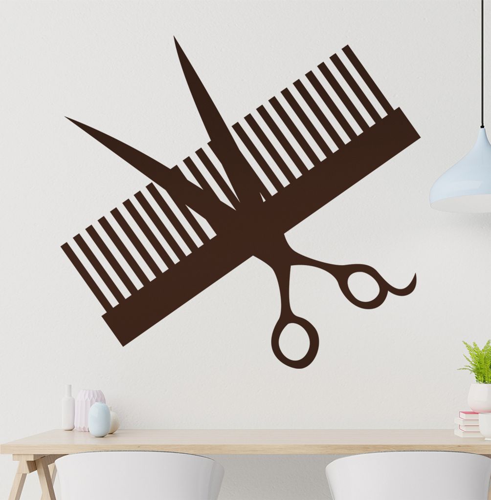 Kamm und Schere Wandtattoo in 6 Größen - Wandaufkleber Wall Sticker - Dekoration, Küche, Wohnzimmer, Schlafzimmer, Badezimmer