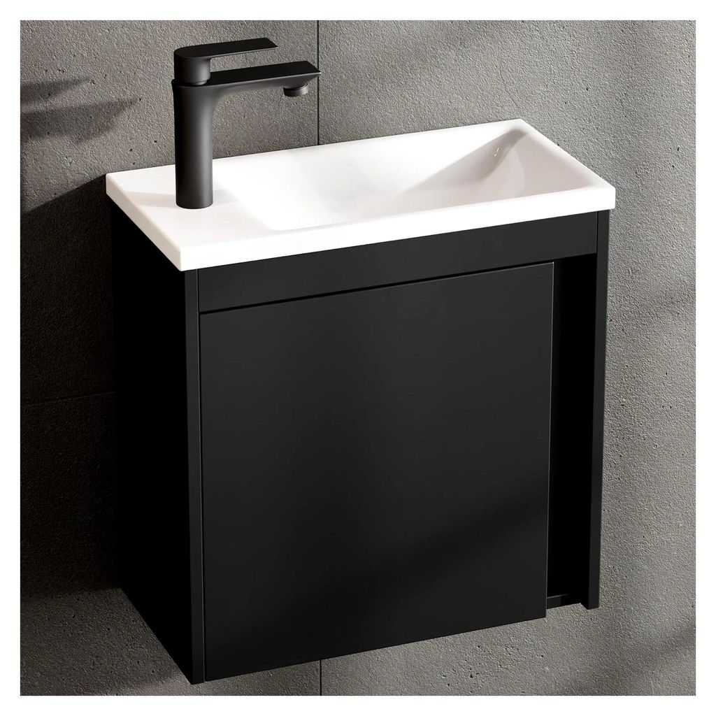 Badmöbel Set 2-teilig mit Waschbecken und Unterschrank 50 x 48,3 x 24,8 cm schwarz matt, Waschbeckenunterschrank mit Einsatz-Waschbecken weiß