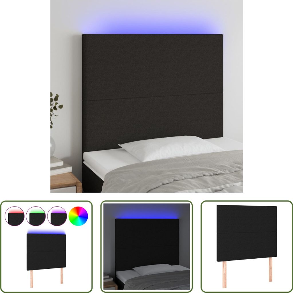 The Living Store LED Kopfteil Schwarz 100x5x118/128 cm Produktbild 
