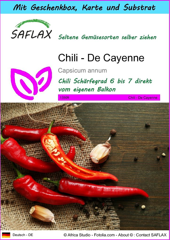 SAFLAX - Geschenk Set - Chili - De Cayenne - 20 Samen - Mit Geschenk- / Versandbox, Versandaufkleber, Geschenkkarte und Anzuchtsubstrat - Capsicum ...