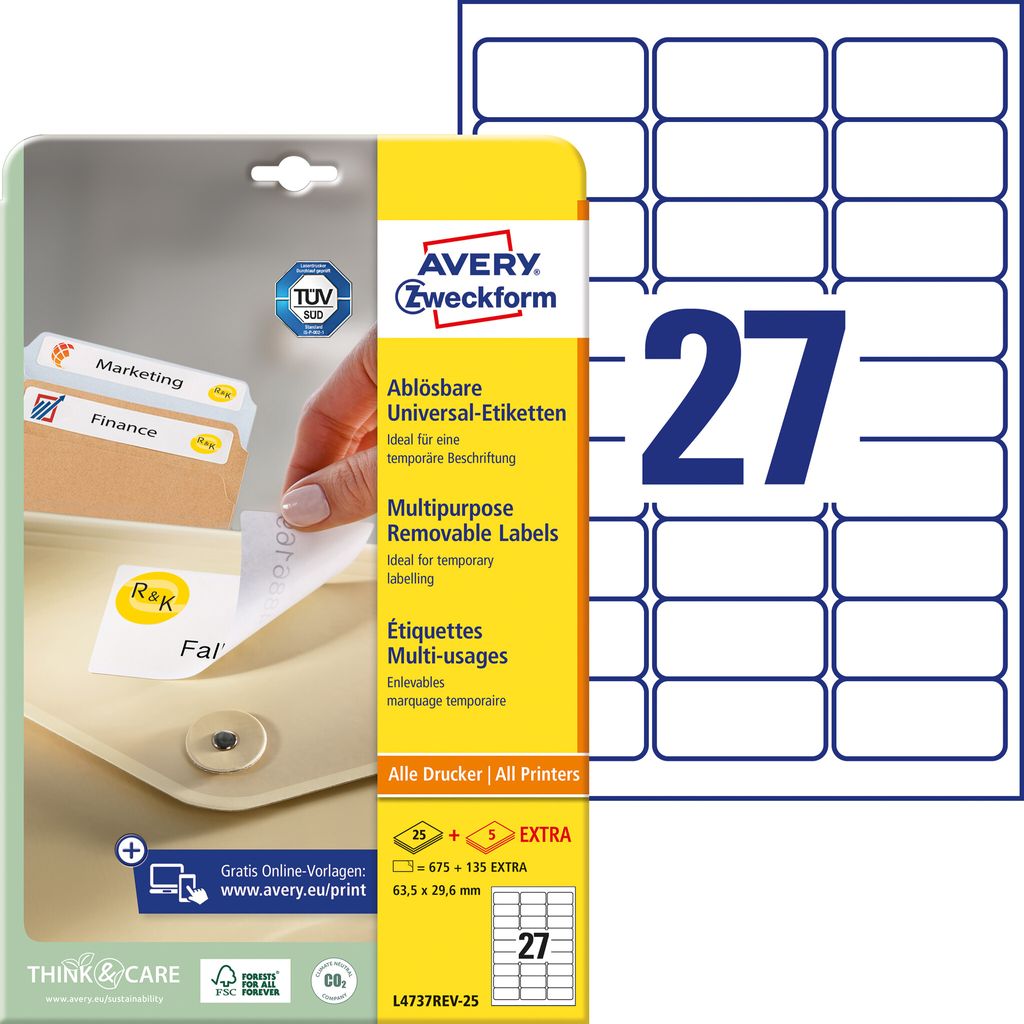 Avery Zweckform L4737REV-25 Universal-Etiketten, 63,5 x Produktbild 