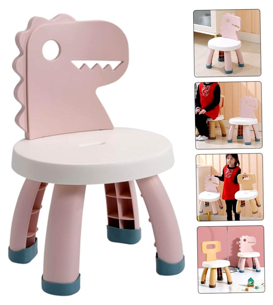 Kindersitzhocker mit Dinosaurier Rückenlehne, rutschfest und leicht aus robustem PP und PVC für Mädchen im Kindergarten und Vorschule