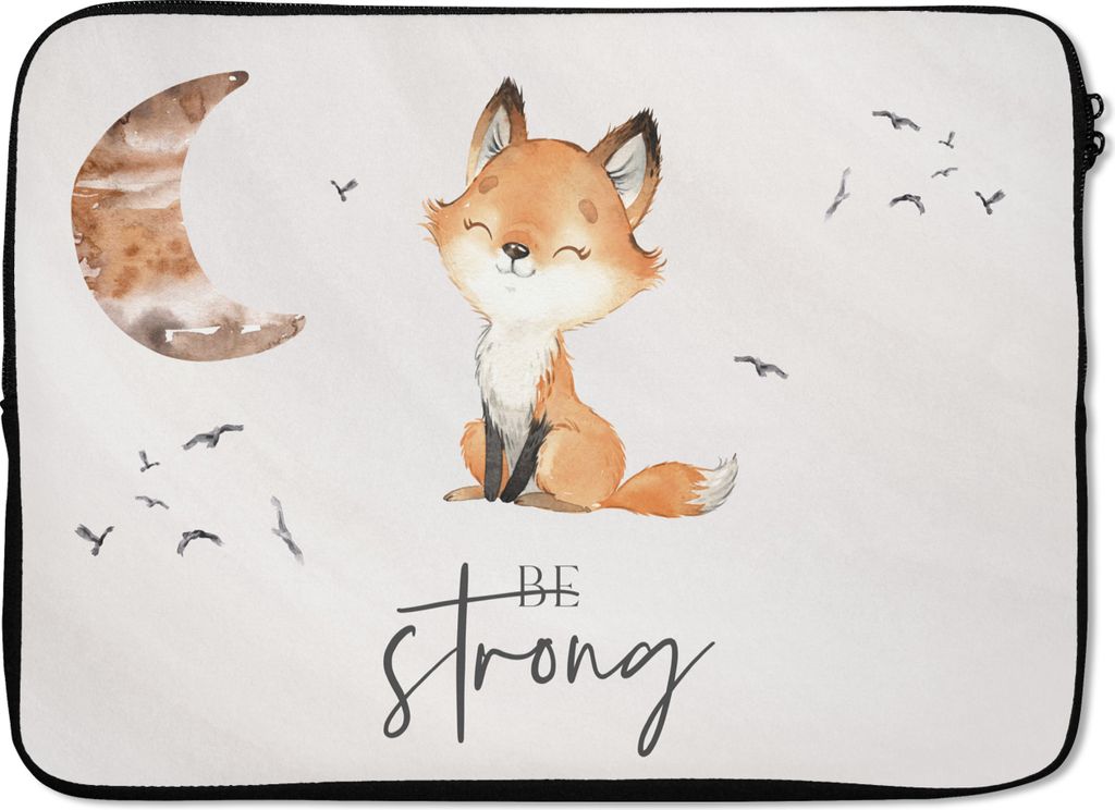 MuchoWow Laptop Hülle 13 Zoll Zitate - Aquarell - Stark sein - Kinder - Fuchs - Tiere Laptoptasche - Laptophülle - Sleeve - Rundumschutz
