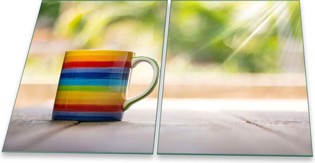 Herdabdeckplatte Glaskeramik 2-Teilig 2x40x52 Natur Bunt Abdeckung Spritzschutz Glas