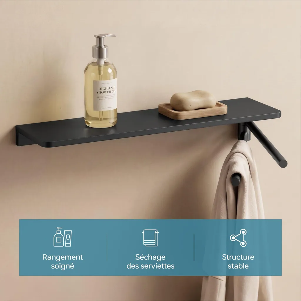 Étagère de douche et porte-serviettes gris pour optimiser l'espace - 2