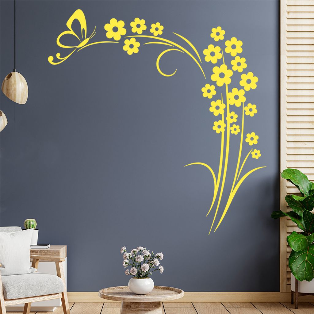 Schmetterling am Ende der Blume Wandtattoo in 6 Größen - Wandaufkleber Wall Sticker - Dekoration, Küche, Wohnzimmer, Schlafzimmer, Badezimmer