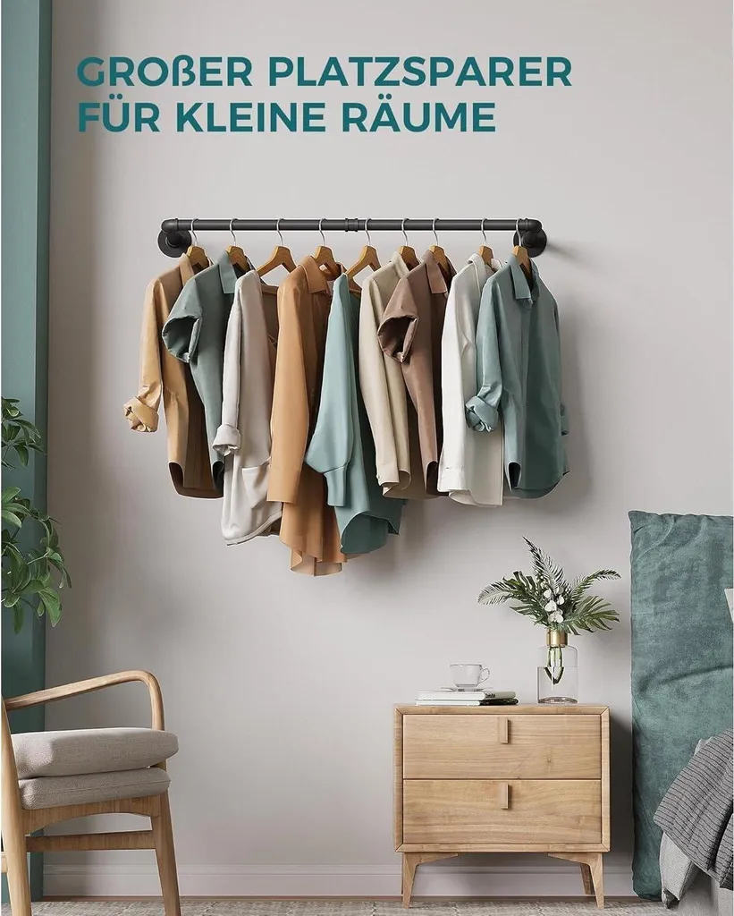 Barre de penderie murale 97cm acier noir design industriel chic