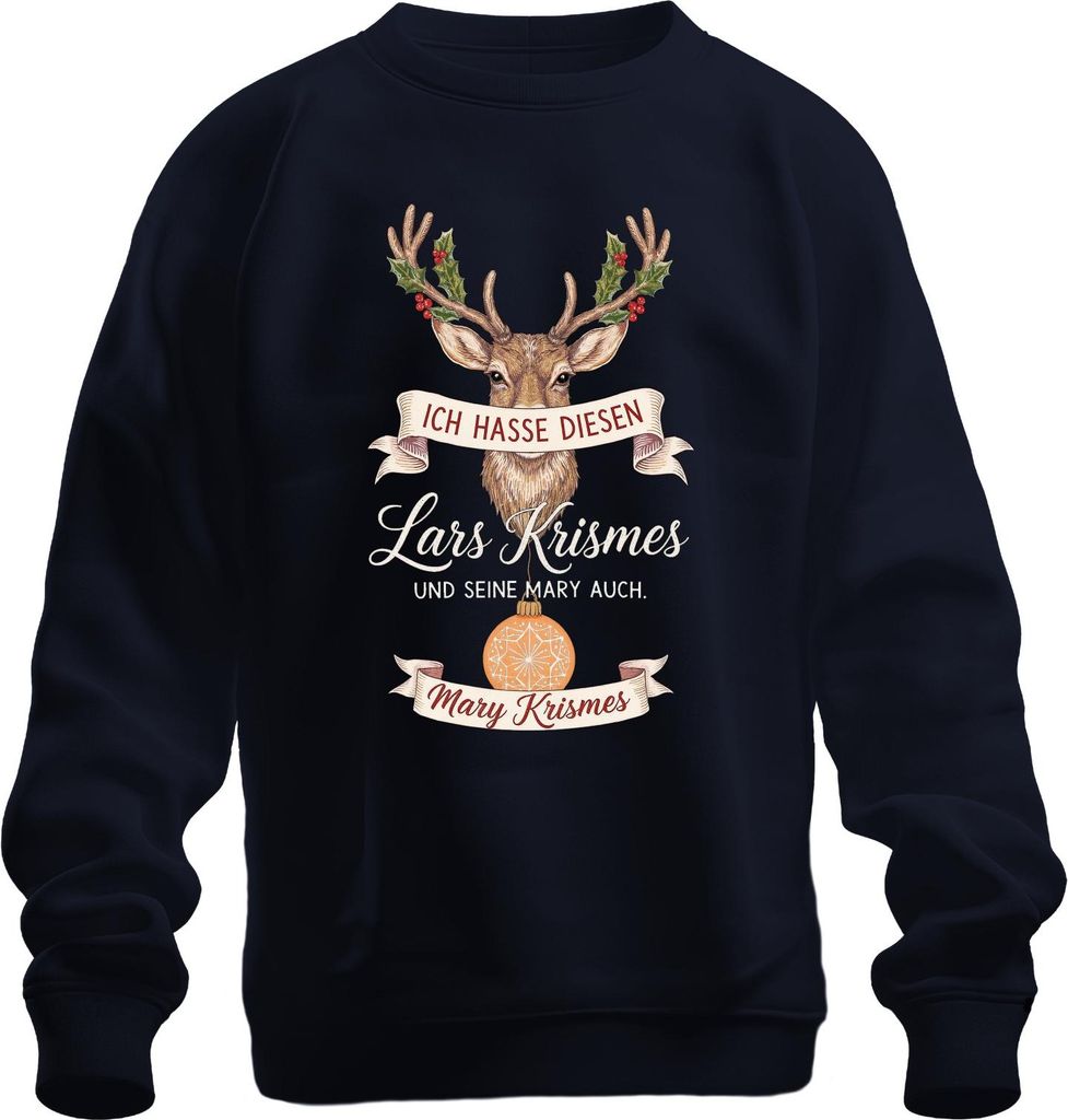 Ich hasse diesen Lars Krismes und Mary Weihnachten lustig Hirsch Uni Sweatshirt Pullover, Navy, S