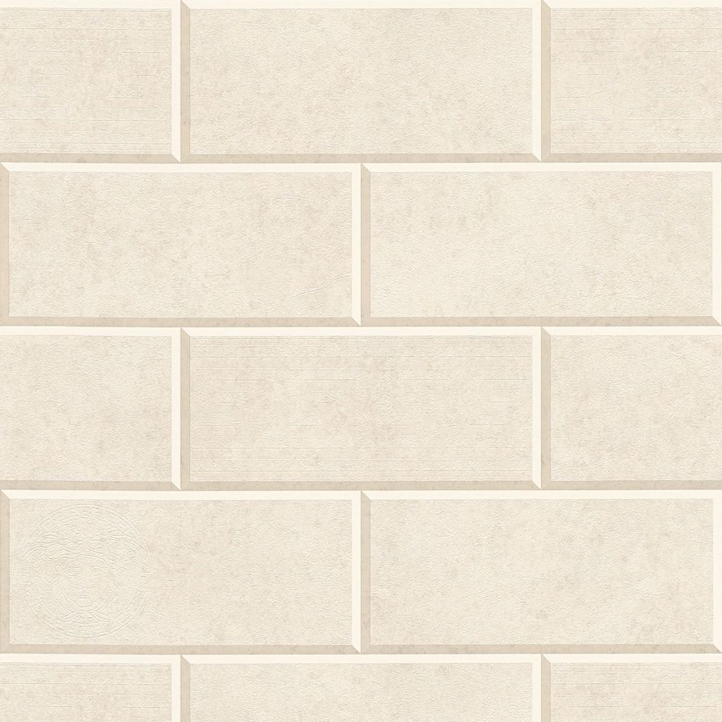 Profhome 343225-GU Stein Kacheln Tapete Uni matt beige creme 7,035 m2