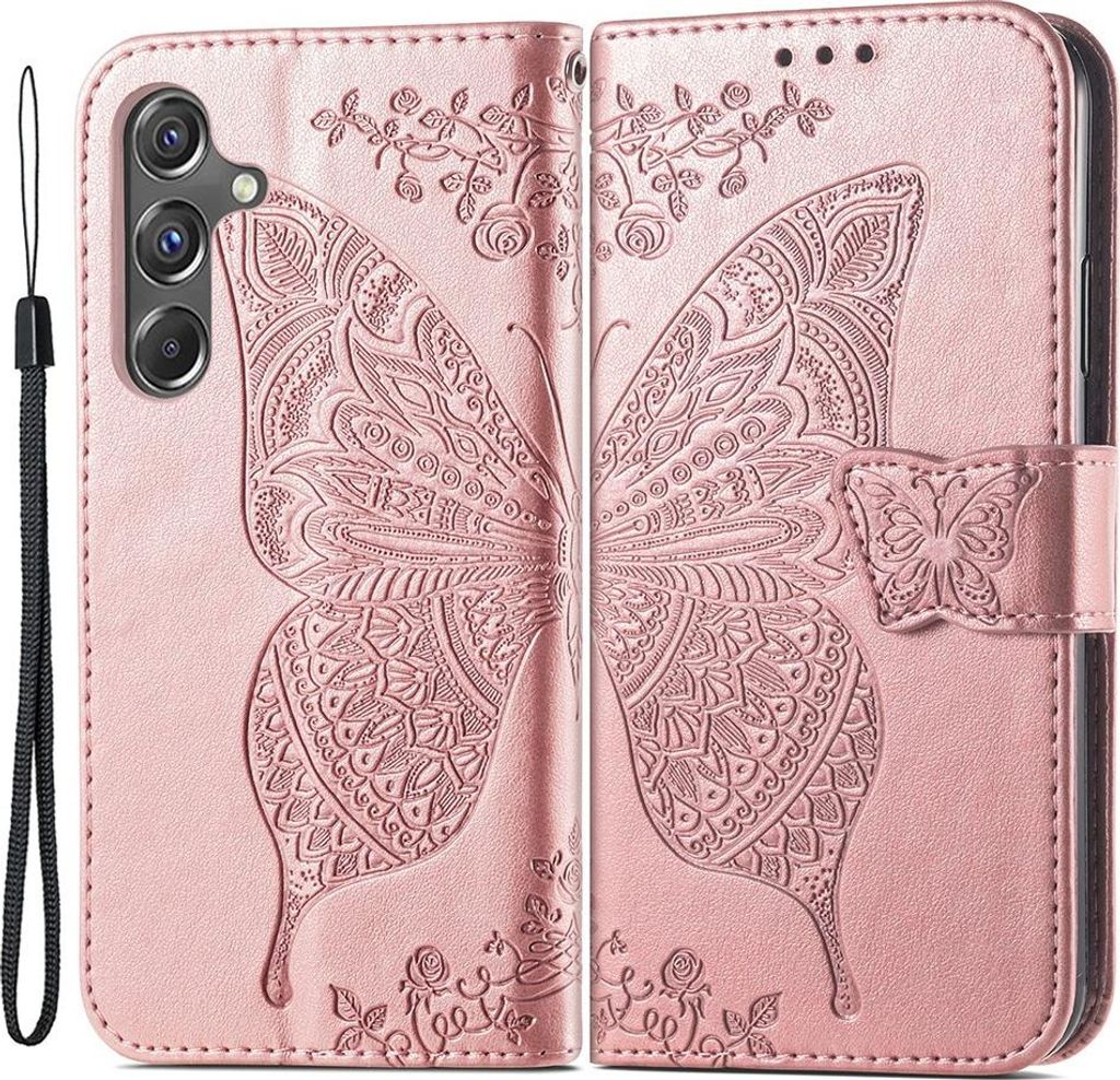 Samsung Galaxy A15 Hülle - Coverup Schmetterling Klapphülle - Roségold