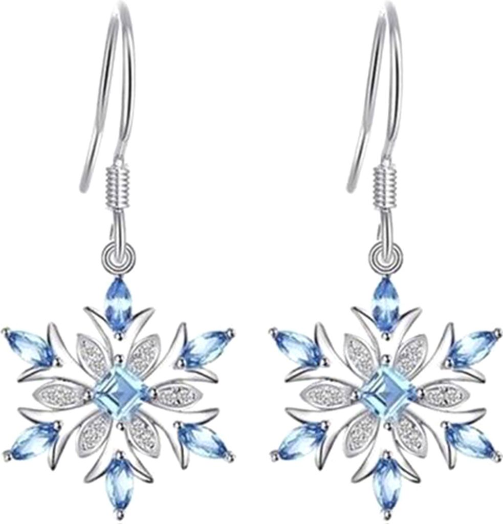 Damen-Ohrringe mit künstlichem Saphir und eingelegten Schneeflocken, Hochzeitsschmuck, Geschenk