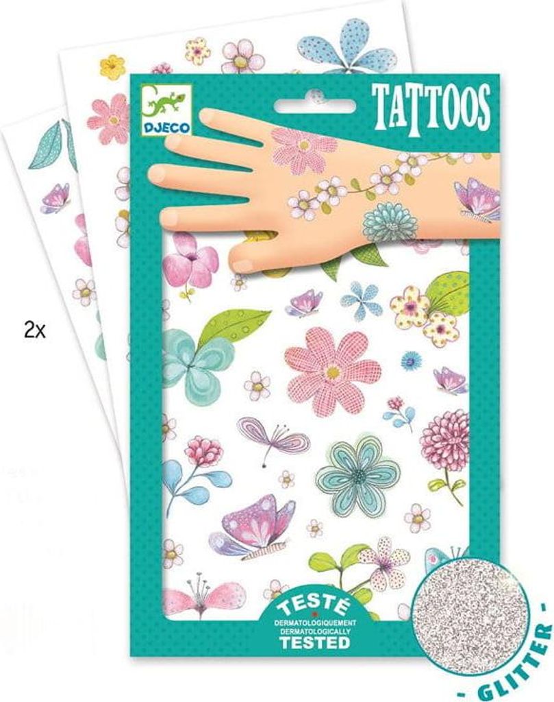 Glitterende bloementattoos, Djeco Productafbeelding 