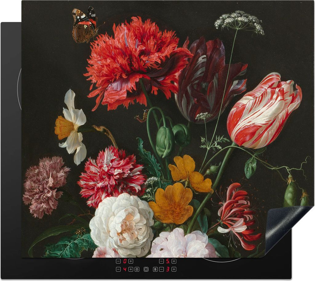 KitchenYeah Herdabdeckplatte Stilleben mit Blumen in einer Glasvase - Gemälde von Jan Davidsz. de Heem , 57x51cm, Küche Deko, Glaskeramikfeld H...