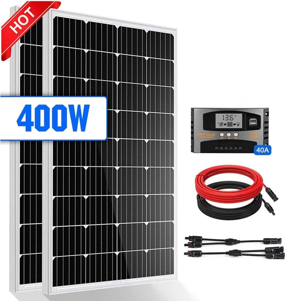 400W Solarpanel Kit Solar Set 12V Monokristallin Solarmodule 40A Laderegler RV