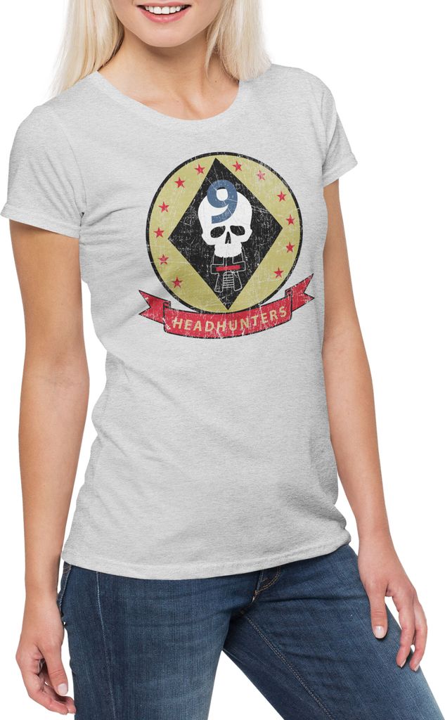 Urban Backwoods Headhunters Squadron Patch, Damen T-Shirt, Farbe: Hellgrau, Größe: L