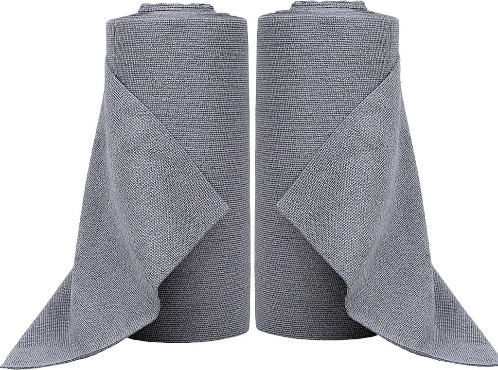 2 Rollen Mikrofaser Reinigungstücher Rolle, fusselfreie Putztuchrolle, wiederverwendbar Lappe für Küche und Fenster, 20 Stücke pro Rolle,Asche