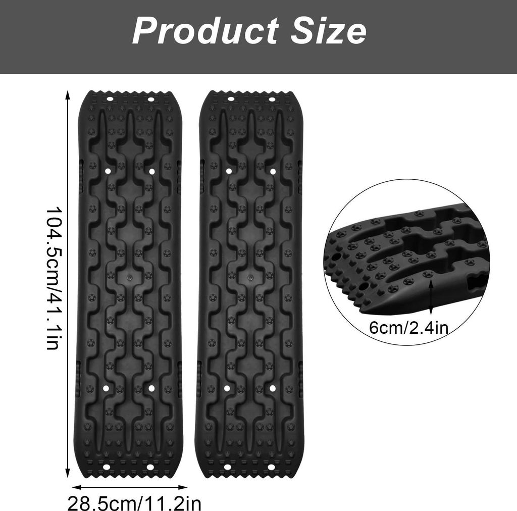 Bergeboards - Sandbleche 2er-Set - Anfahrhilfe für Reifen - Für Schnee, Schlamm, Sand - Offroad 4x4 SUV Wohnmobil - Schwarz