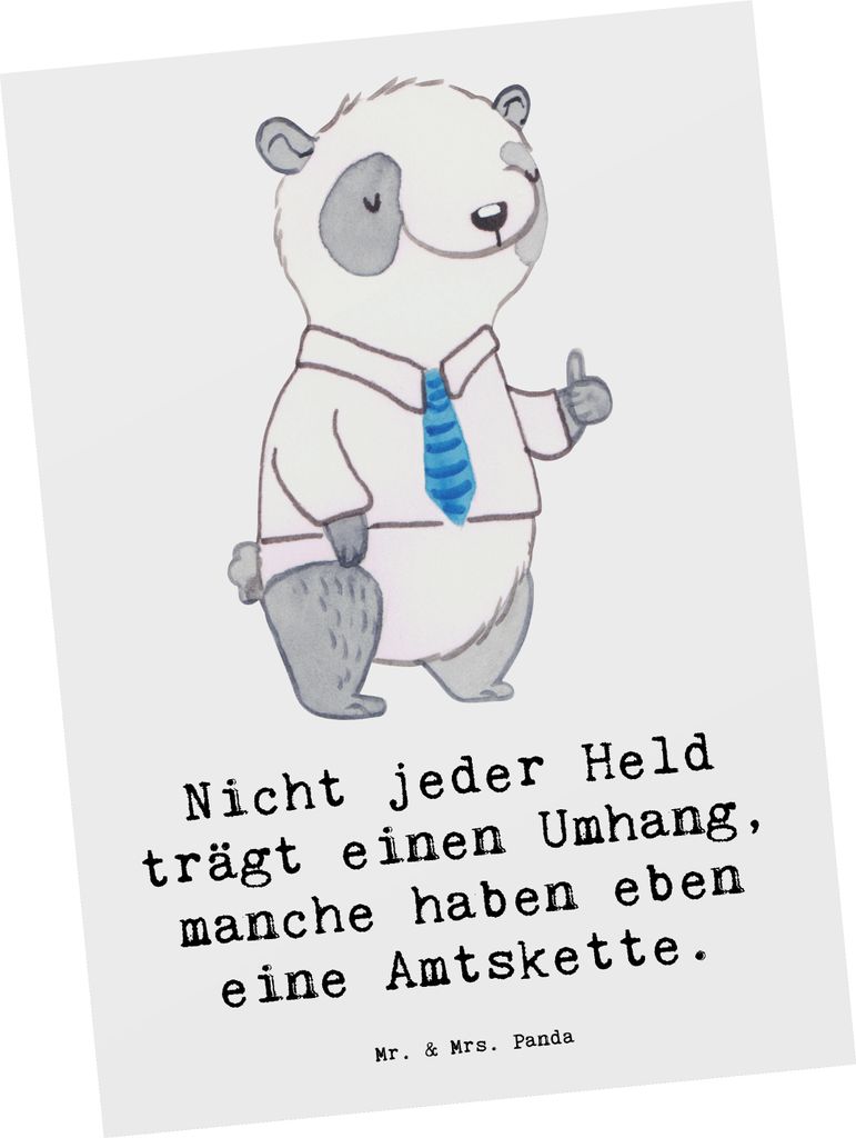 Mr. & Mrs. Panda Postkarte Bürgermeister Held - Weiß - Geschenk, Grußkarte, Postkarten, Ansichtskarte, Gemeindeleiter, Gemeinde, Führungspositi...