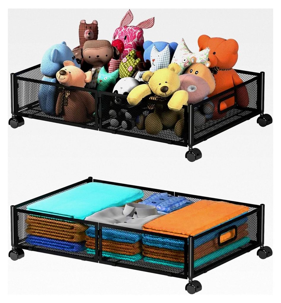 Unterbett-Aufbewahrung mit Rädern, faltbarer Aufbewahrungsbehälter für Kleidung und Schuhe, Metall-Organizer für Unterbett