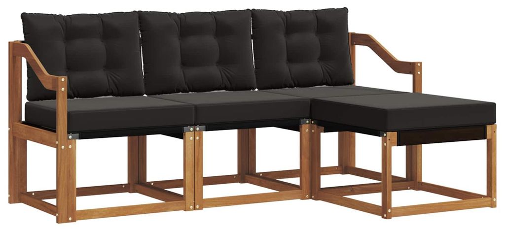 vidaXL Outdoor-Sofagarnitur mit Kissen 4 pcs Natürlich und Schwarz