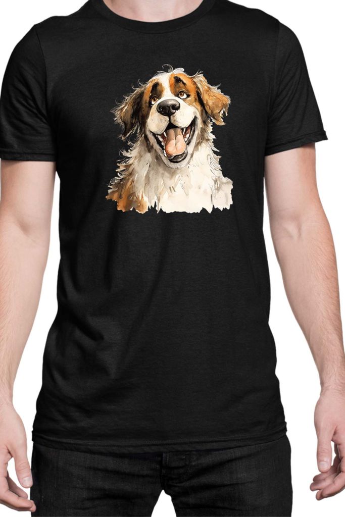 Herren T-Shirt Funny Dogs Breeds Saint Bernard Dog Breed, Man 2XL / Schwarz